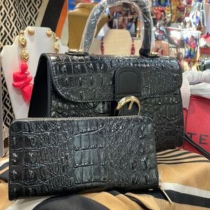 Black Croc Satchel Set